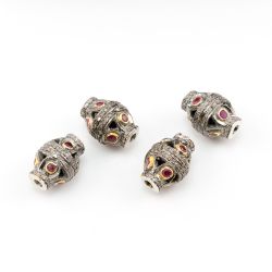 925 Sterling Silver Pave Diamond Beads With Gold And Black Rhodium Plating -   F-1608