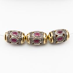 925 Sterling Silver Pave Diamond Beads In Oval Shape - 23X16MM Size ,  F-1618