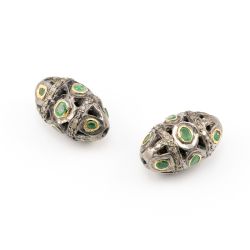 925 Sterling Silver Pave Diamond Beads In 19X11.50 MM Size , F-1624