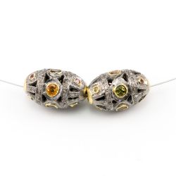 925 Sterling Silver Pave Diamond Beads In Oval Shape - 19X11.50 MM , F-1626