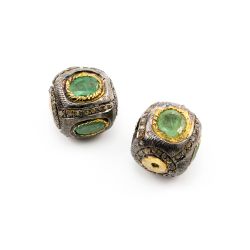 925 Sterling Silver Pave Diamond Beads - 16X15MM Size ,  F-1638