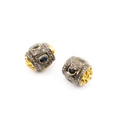 925 Sterling Silver Pave Diamond Beads In Drum Shape With 15X12 MM Size ,  F-1642