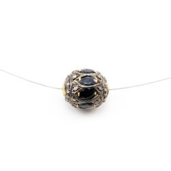 925 Sterling Silver Pave Diamond Beads with Sapphire Stone, Oval Shape-15.50x13.00mm, Gold And Black Rhodium Plating. Sold By 1 Pcs, F-1646