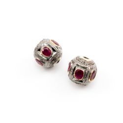 925 Sterling Silver Pave Diamond Beads With Gold And Black Rhodium Plating - F-1650