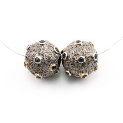 925 Sterling Silver Pave Diamond Beads - Round in Shape(14MM) Size , F-1655