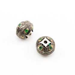 925 Sterling Silver Pave Diamond Beads In Roundel Shape With 15X12MM Size , F-1661