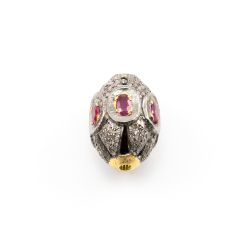 925 Sterling Silver Pave Diamond Beads with Ruby Stone, Drum Shape-23.00x16.00mm, Gold And Black Rhodium Plating. Sold By 1 Pcs, F-1708