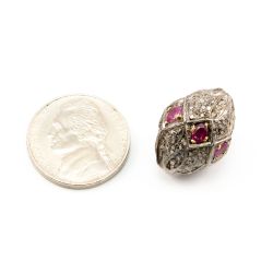 925 Sterling Silver Pave Diamond Beads with Ruby Stone, Drum Shape-20.50x15.00mm, Gold And Black Rhodium Plating. Sold By 1 Pcs, F-1717