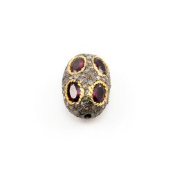 925 Sterling Silver Pave Diamond Beads with Tourmaline Stone, Oval Shape-23.00x16.50x13.00mm, Gold And Black Rhodium Plating. Sold By 1 Pcs, F-1739