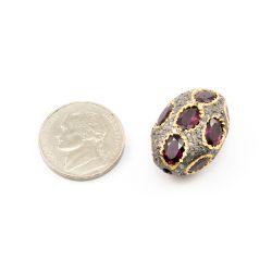 925 Sterling Silver Pave Diamond Beads with Tourmaline Stone, Oval Shape-24.00x17.50x13.00mm, Gold And Black Rhodium Plating. Sold By 1 Pcs, F-1746