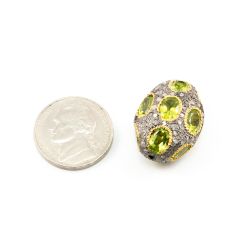 925 Sterling Silver Pave Diamond Beads with Peridot Stone, Oval Shape-24.00x17.50x13.00mm, Gold And Black Rhodium Plating. Sold By 1 Pcs, F-1747