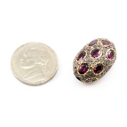 925 Sterling Silver Pave Diamond Beads with Tourmaline Stone, Oval Shape-24.00x15.00x12.00mm, Gold And Black Rhodium Plating. Sold By 1 Pcs, F-1753