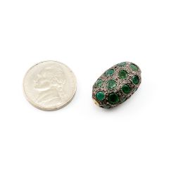 925 Sterling Silver Pave Diamond Beads with Emerald Stone, Oval Shape-14.00x23.00x11.00mm, Gold And Black Rhodium Plating. Sold By 1 Pcs, F-1764