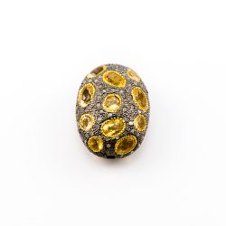 925 Sterling Silver Pave Diamond Beads with Lemon Quartz Stone, Oval Shape-29.00x21.00x14.50mm, Gold And Black Rhodium Plating. Sold By 1 Pcs, F-1768