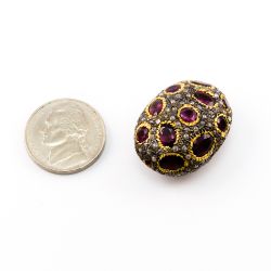 925 Sterling Silver Pave Diamond Beads with Multi Tourmaline Stone, Oval Shape-29.00x22.00x14.50mm, Gold And Black Rhodium Plating. Sold By 1 Pcs, F-1770
