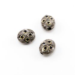 925 Sterling Silver Pave Diamond Beads with Sapphire Stone, Oval Shape-15.50x13.00x10.00mm, Gold And Black Rhodium Plating. Sold By 1 Pcs, F-1806
