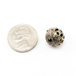 925 Sterling Silver Pave Diamond Beads with Sapphire Stone, Roundel Shape-12.00x13.00mm, Gold And Black Rhodium Plating. Sold By 1 Pcs, F-1814