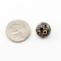 925 Sterling Silver Pave Diamond Beads with Sapphire Stone, Roundel Shape-11.00x12.50mm, Gold And Black Rhodium Plating. Sold By 1 Pcs, F-1818
