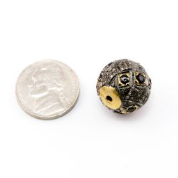 925 Sterling Silver Pave Diamond Beads with Sapphire Stone, Roundel Shape-16.00x17.00mm, Gold And Black Rhodium Plating. Sold By 1 Pcs, F-1820