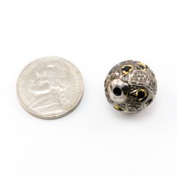 925 Sterling Silver Pave Diamond Beads with Sapphire Stone, Roundel Shape-15.00x16.00mm, Gold And Black Rhodium Plating. Sold By 1 Pcs, F-1821