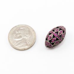 925 Sterling Silver Pave Diamond Beads with Ruby Stone, Oval Shape-20.00x12.00x10.00mm, Black Rhodium Plating. Sold By 1 Pcs, F-1831