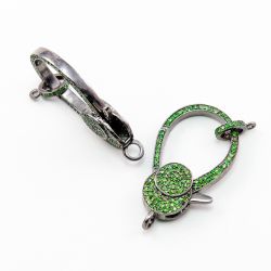 925 Sterling Silver Pave Diamond Lock with Tsavorite Stone, Lock Shape-37.00x21.00mm, Black Rhodium Plating. Sold By 1 Pcs, F-1853