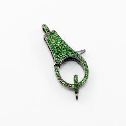 925 Sterling Silver Pave Diamond Lock with Tsavorite Stone, Lock Shape-34.00x15.00x5.00mm, Black Rhodium Plating. Sold By 1 Pcs, F-1854