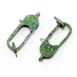 925 Sterling Silver Pave Diamond Lock with Tsavorite Stone, Lock Shape-35.00x12.00x5.00mm, Black Rhodium Plating. Sold By 1 Pcs, F-1857