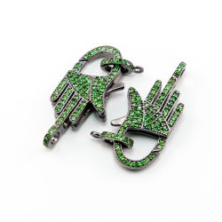 925 Sterling Silver Pave Diamond Lock with Tsavorite Stone, Lock Shape-31.00x6.50mm, Black Rhodium Plating. Sold By 1 Pcs, F-1858