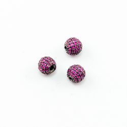 925 Sterling Silver Pave Diamond Beads with Ruby Stone, Round Ball Shape-6.00mm, Black Rhodium Plating. Sold By 1 Pcs, F-1878