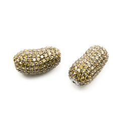 925 Sterling Silver Pave Diamond Bead with Citrine Stone, Peanut Shape-25.00x13.00mm, Black Rhodium Plating. Sold By 1 Pcs, F-1967