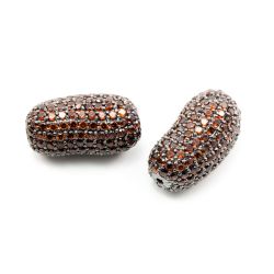 925 Sterling Silver Pave Diamond Bead with Garnet Stone, Peanut Shape-25.00x13.00mm, Black Rhodium Plating. Sold By 1 Pcs, F-1969