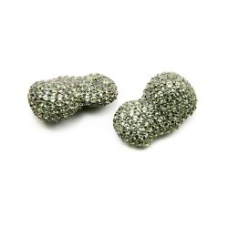 925 Sterling Silver Pave Diamond Bead with Peridot Stone, Baroque Shape-29.00x18.00mm, Black Rhodium Plating. Sold By 1 Pcs, F-1977
