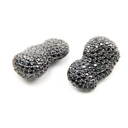 925 Sterling Silver Pave Diamond Bead with Black Spinel Stone, Baroque Shape-29.00x18.00mm, Black Rhodium Plating. Sold By 1 Pcs, F-1979