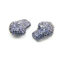 925 Sterling Silver Pave Diamond Bead with Iolite Stone, Baroque Shape-22.00x16.00mm, Black Rhodium Plating. Sold By 1 Pcs, F-1983