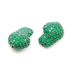 925 Sterling Silver Pave Diamond Bead with Green Onyx Stone, Baroque Shape-22.00x16.00mm, Black Rhodium Plating. Sold By 1 Pcs, F-1988