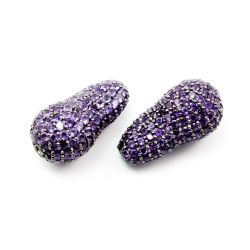 925 Sterling Silver Pave Diamond Bead with Amethyst Stone, Baroque Shape-27.00x15.00mm, Black Rhodium Plating. Sold By 1 Pcs, F-2046