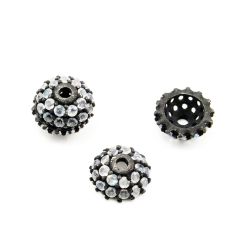 925 Sterling Silver Pave Diamond Bead with Labradorite Stone, Cap Shape-10.00mm, Black Rhodium Plating. Sold By 1 Pcs, F-2068