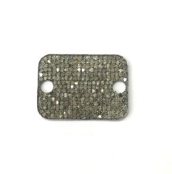 925 Sterling Silver Pave Diamond Connector, Fancy Rectangle Shape-25.00x18.00mm, Black Rhodium Plating. Sold By 1 Pcs, F-2183