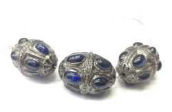 925 Sterling Silver Pave Diamond Bead with Kyanite Stone, Oval Shape-22.00x17.00mm, Gold And Black Rhodium Plating. Sold By 1 Pcs, F-2307