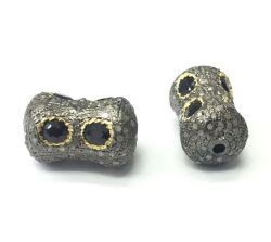 925 Sterling Silver Pave Diamond Bead with Sapphire Stone, Drum Shape-21.00x13.00mm, Gold And Black Rhodium Plating. Sold By 1 Pcs, F-2317