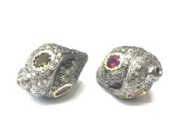 925 Sterling Silver Pave Diamond Bead with Multi Tourmaline Stone, Conch Shape-21.50x15.00mm, Gold And Black Rhodium Plating. Sold By 1 Pcs, F-2325