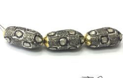 925 Sterling Silver Pave Diamond Beads with Polki Diamond, Nugget Shape-25.00x14.00x11.00mm, Black/White Rhodium Plating. Sold By 1 Pcs, F-2332