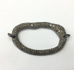 925 Sterling Silver Pave Diamond Connector, Fancy Shape-38.00x24.00mm, Black Rhodium Plating. Sold By 1 Pcs, F-2334