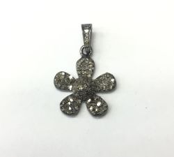 925 Sterling Silver Pave Diamond Pendant, Flower Shape-16.50mm, Black Rhodium Plating. Sold By 1 Pcs, F-2338