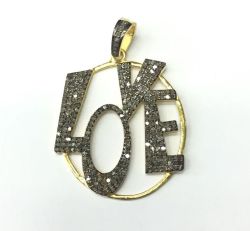 925 Sterling Silver Pave Diamond Pendant, Love Shape-38.00x33.00mm, Black Rhodium Plating. Sold By 1 Pcs, F-2352