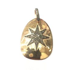 925 Sterling Silver Pave Diamond Pendant, Star Shape-30.00x22.00mm, Rose Gold And Black Rhodium Plating. Sold By 1 Pcs, F-2353