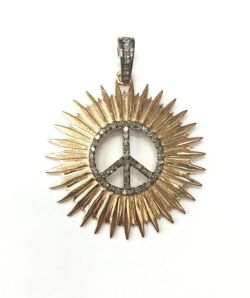 925 Sterling Silver Pave Diamond Pendant, Sun Shape-33.00mm, Rose Gold And Black Rhodium Plating. Sold By 1 Pcs, F-2355