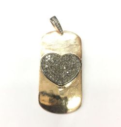 925 Sterling Silver Pave Diamond Pendant, Rectangle & Heart  Shape-38.00x20.00mm, Rose Gold And Black Rhodium Plating. Sold By 1 Pcs, F-2356