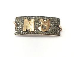 925 Sterling Silver Pave Diamond Connector, Rectangle Ny Shape-27.00x11.00mm, Rose Gold And Black Rhodium Plating. Sold By 1 Pcs, F-2357